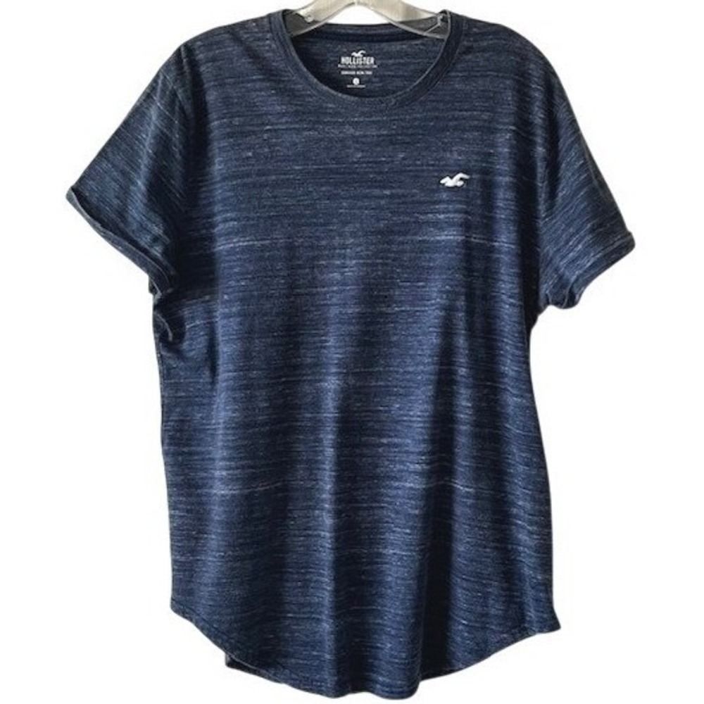 Hollister Men's T-Shirt L Heather Blue Must Have Collection Curved Hem‎ Tee